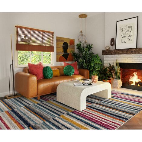 Modern Muse MU06 Striped Geometric Rug for Living Room, Bedroom, Kitchen, Lounge Soft Multi Coloured Rug in X-Large 200x290 cm (6'7"x9'6")