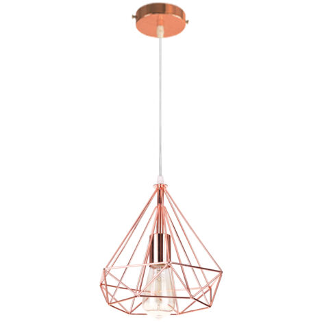 Modern Nordic Hanging Lamp Diamond Industrial Pendant Lights Retro Metal Shade Vintage Ceiling Light For Bar Cafe Office Rose Gold