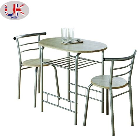 Modern Oak Dining Table and 2 Chairs Set Metal Frame Kitchen