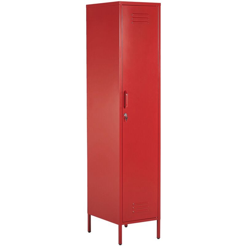 Modern Office Storage Locker Metal Cabinet Unit with 5 Shelves Red Frome