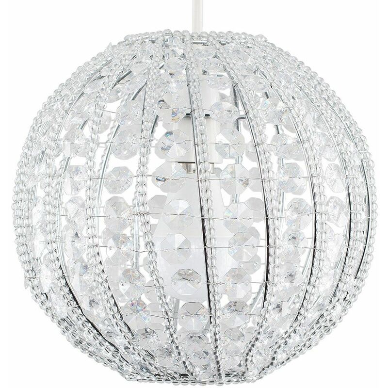 Round Ceiling Pendant Shade With Clear Acrylic Jewels