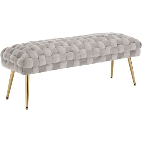 Modern Ottoman Bench in Velvet Bed End Stool Upholstered Bench with Golden Metal Legs Window Seat for Entryway Living Room Bedroom, Grey