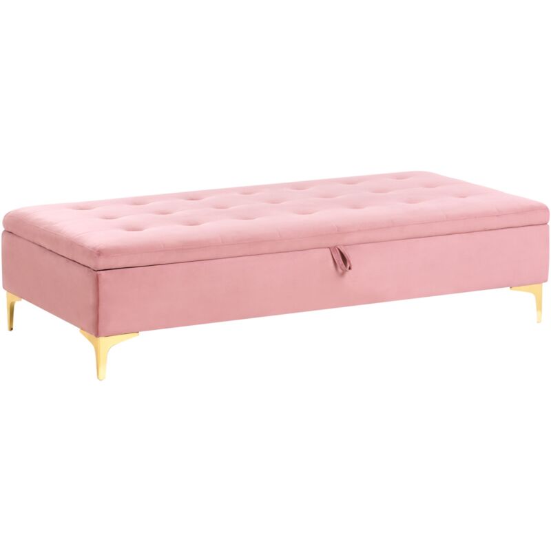 Beliani - Modern Ottoman Rectangular Footstool With Storage Pink Velvet Tufted Aberdeen