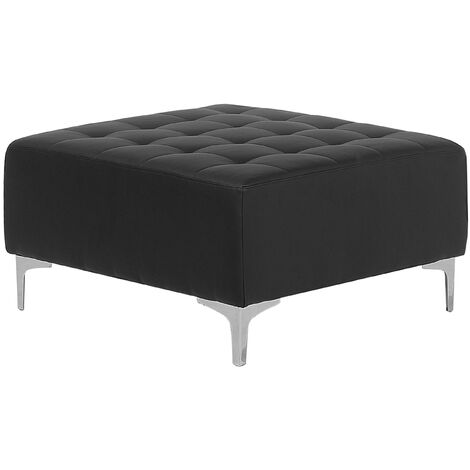 Modern Ottoman Square Footstool Black PU Leather Tufted Aberdeen