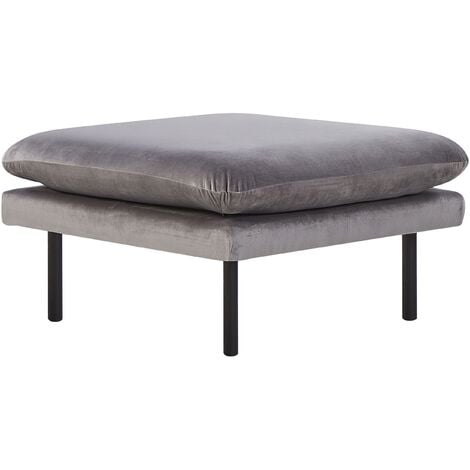 Modern Ottoman Square Footstool Pillow-Top Velvet Fabric Grey Vinterbro - Grey