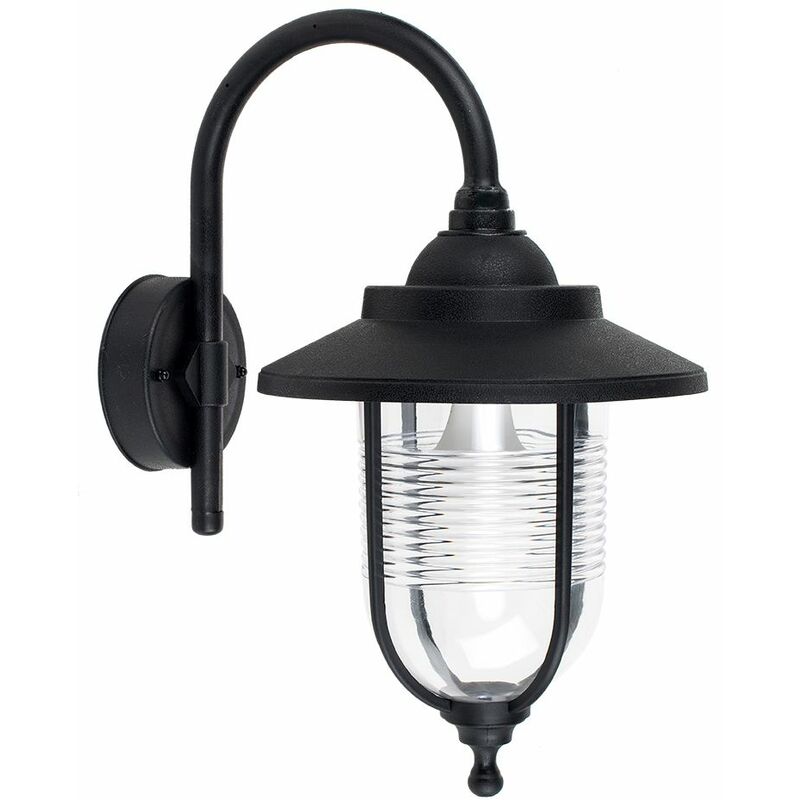 Outdoor Black Swan Neck Wall Light Lantern IP44 Rated - No Bulb