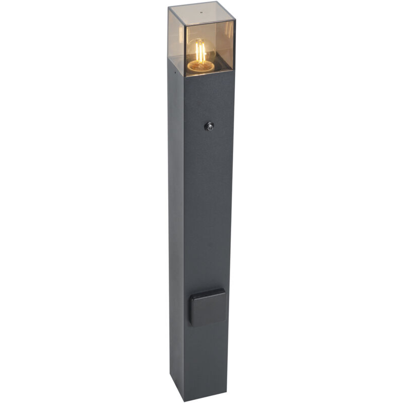 Qazqa - Modern Outdoor Bollard Black With Smoke Glass 70cm With Twilight Sensor Ip44 - Denmark