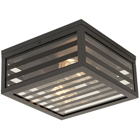 Modern Outdoor Ceiling Light Black Glass 2-Light IP44 - Reims