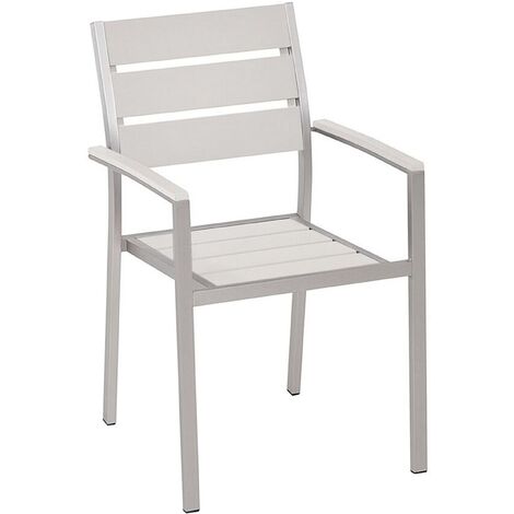 Modern Outdoor Dining Chair White Plastic Wood Aluminium Frame Vernio - White
