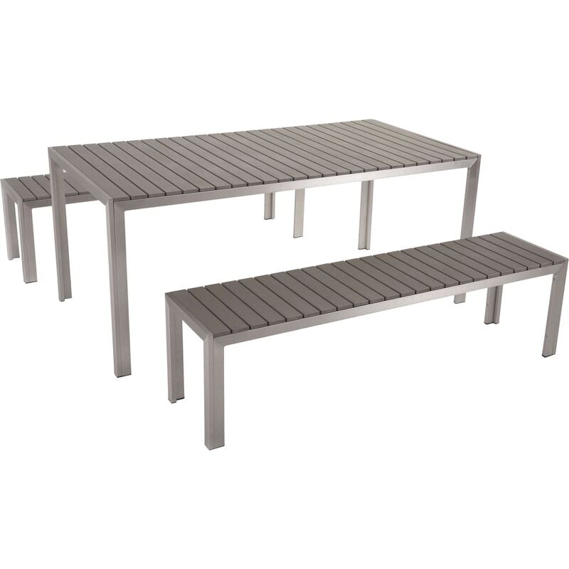 Modern Garden Dining Set Table with 2 Benches Aluminium Grey Nardo