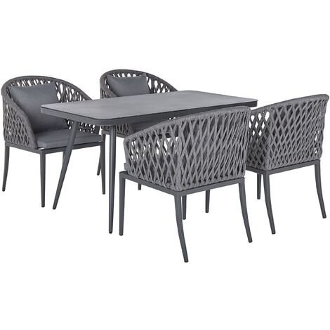 main image of "Modern Outdoor Garden Dining Set 4 Seater Chairs Table Cushions Grey Lipari"