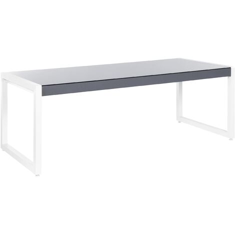 Modern Outdoor Garden Dining Table Grey Tempered Glass Top White Aluminium Frame Bacoli - Grey