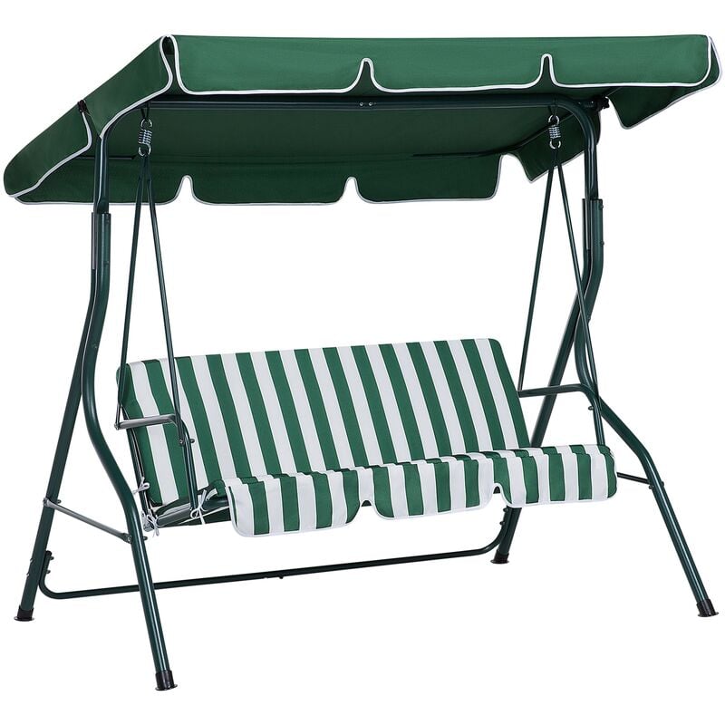 Modern Outdoor Garden Swing 3 Seater Green White Cushion Canopy Chaplin