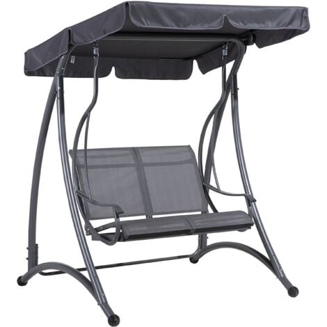 Modern Outdoor Garden Swing Grey Synthetic Steel Frame Canopy Mesh Tesero