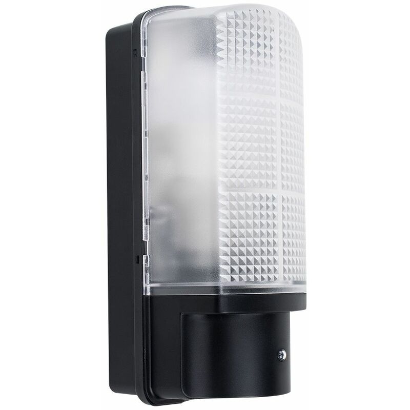 Outdoor Black Plastic IP44 Sensor Bulkhead Security Wall Light - Dusk Till Dawn