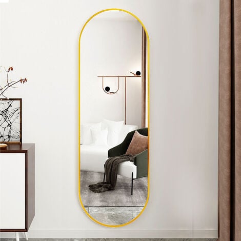 LIVINGANDHOME Modern Oval Metal Full Length Wall Mirror Gold