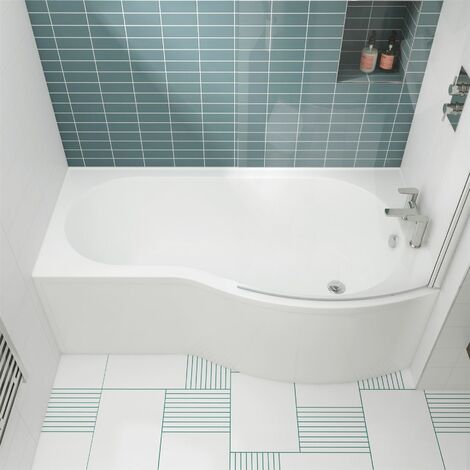 main image of "Modern P Shaped Shower Bath 1600mm Right Hand Acrylic Bathtub Leg Set White"