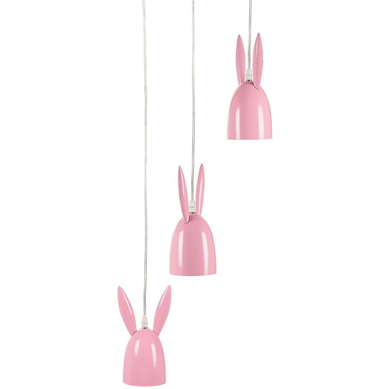 Beliani - Modern Pendant Ceiling Lamp Metal Iron Bunny Ears 3 Shades Kids Room Pink Rabbit