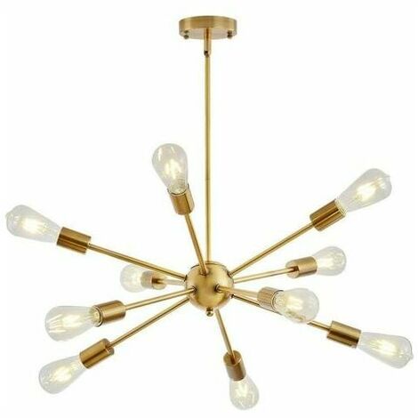 Modern Pendant Chandelier, 10 Lights Vintage Industrial Brass Pendant Light, Adjustable Height, for Bedroom Living Room Kitchen Loft Hallway Dining Room Bar
