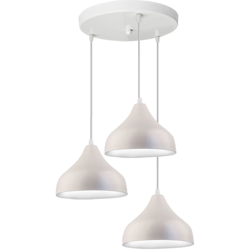 Modern Pendant Lamp 3 Lights Retro Hanging Lamp Nordic Ceiling Light Metal Lamp Shade for Living Room, Dining Room, Kitchen, Bedroom (White)