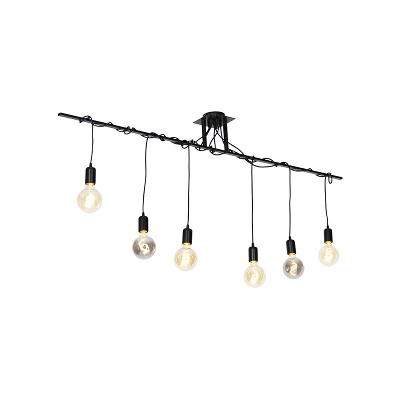 Modern Pendant Lamp Black 6 with Suspension Cables - Facile