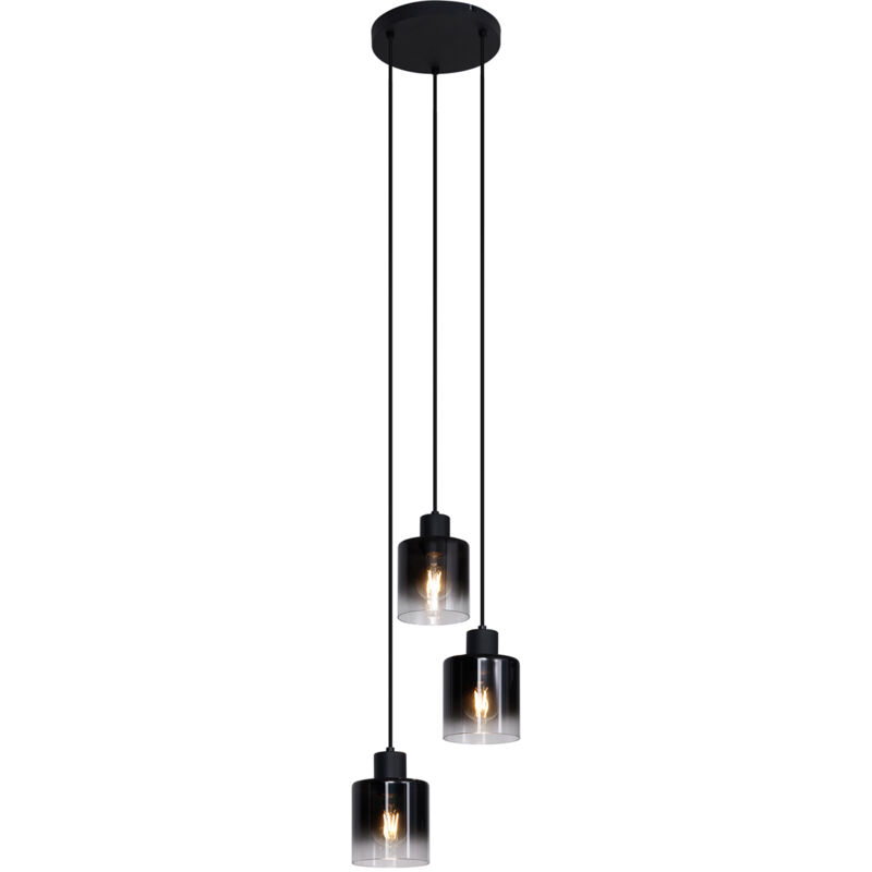 Qazqa Modern Pendant Lamp Black With Smoke Glass 3-light - Dame