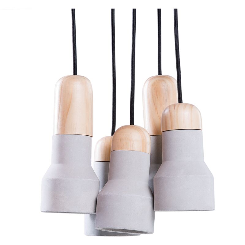 Beliani - Modern Pendant Lamp Ceiling Light 5 Concrete Round Shades Light Wood Apure