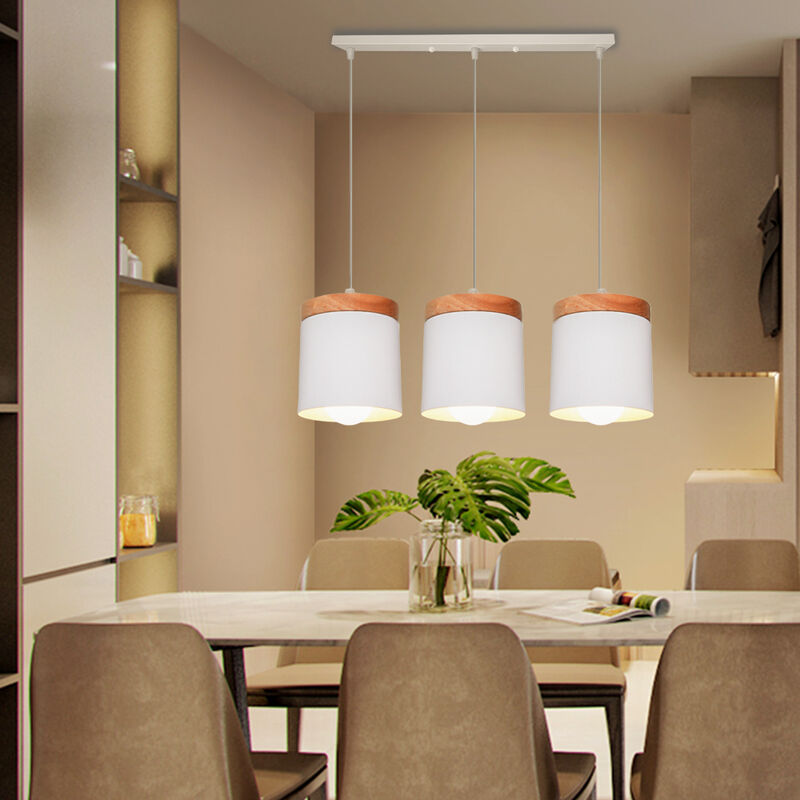 Modern Pendant Light E27 3 Lights Nordic Ceiling Light Retro Metal Hanging Light for Kitchen Dining Room Office Bedroom (White)