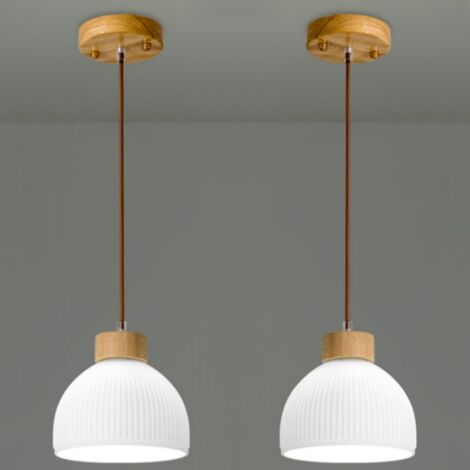 WOTTES Modern Pendant Light Round Glass Hanging Lamp Shade Adjustable Ceiling Lamp for Kitchen Dining Room Ø18CM 2Pcs