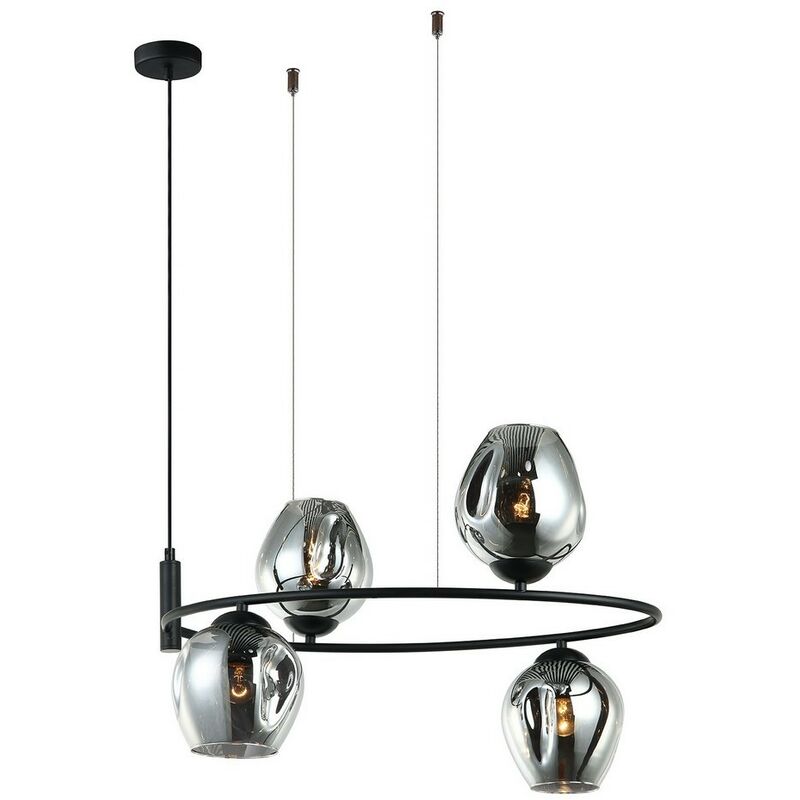 Roxane - Modern Hanging Pendant Black 4 Light with Graphite Smoky Shade, E27 - Italux