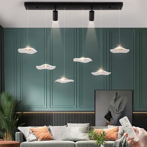 Modern Pendant Lighting, Dimmable LED Modern Chandelier Kitchen Island Light Fixture with Spotlights, Adjustable Hanging Pendant Light for Dining Living Room Hallway, 34W 6-Leaf-Light