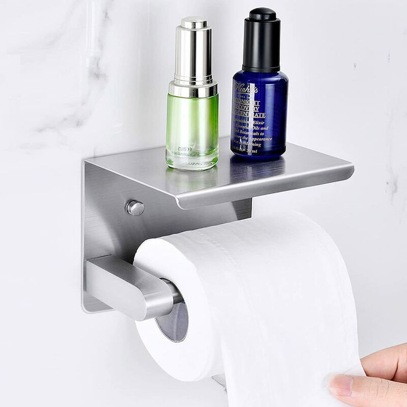 Modern Pierced Toilet Paper Holder With Shelves Wall Mounted Toilet Paper Dispenser 3M Self Adhesive Self Drilling Screw Installation SUS304