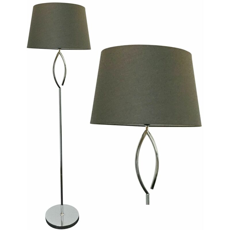 Chrome Floor Lamp with Deco Detail and Grey Shade