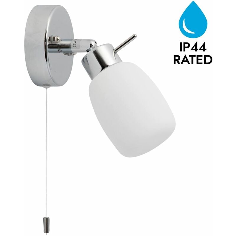 First Choice Lighting - Polished Chrome IP44 Bathroom Wall Light With Pull Cord Switch