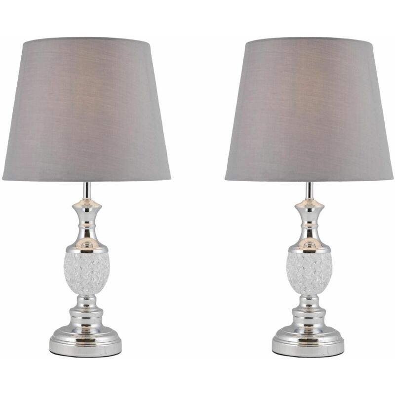 Pair of Moulded Glass Detail Table Lamp with Grey Shades