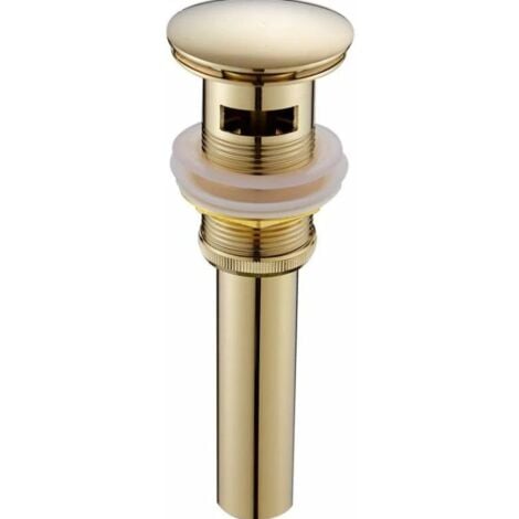Modern Pop Up Retro Bathroom Sink Drain Plug, Click Clack Drain with Overflow, Golden Brass, Universal Sink Drain Valve, Basin Trap with Polished Overflow Hole - With Overflow