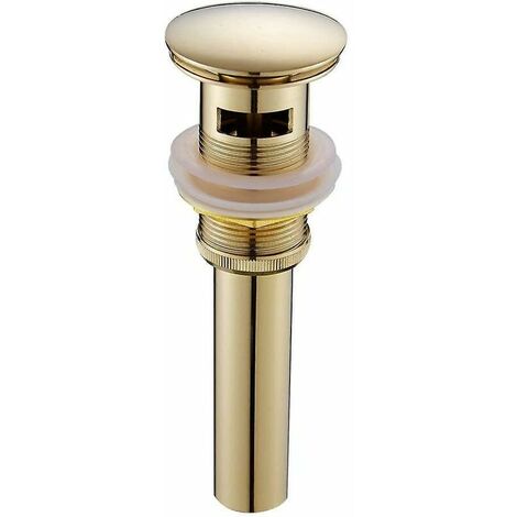 Modern Pop-up Retro Sink Plug Waste Clicker With Overflow Brass Gold Universal Sink Drainer Valve Basin Siphon With Overflow Hole Polished- With Overf