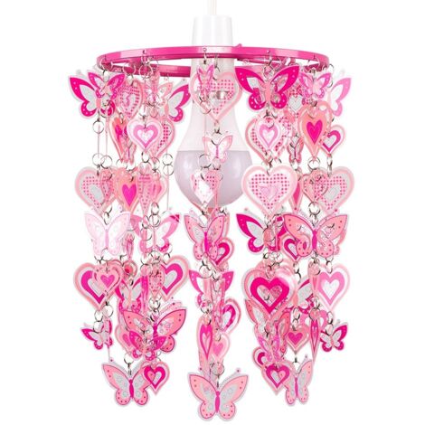 Bedroom Ceiling Pendant Shade Girls Pink Hearts & Butterflies Light Shade