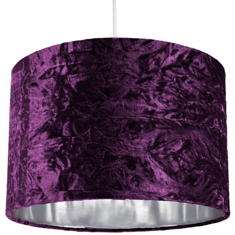 Modern Purple Crushed Velvet 12' Table/Pendant Lampshade with Shiny Silver Inner by Happy Homewares