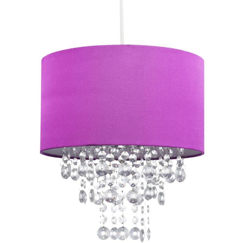 Happy Homewares - Modern Purple Satin Fabric Pendant Light Shade with Transparent Acrylic Droplets by Purple