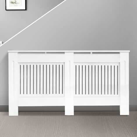 main image of "Modern Radiator Cover MDF Cabinet with Modern Vertical Style Slats White"