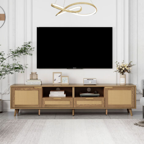 ABRIHOME Modern Rattan TV Stand,TV Cabinet, with 4 Storage cabinet and 2 Open Shelves, for Living Room, Bedroom and Office