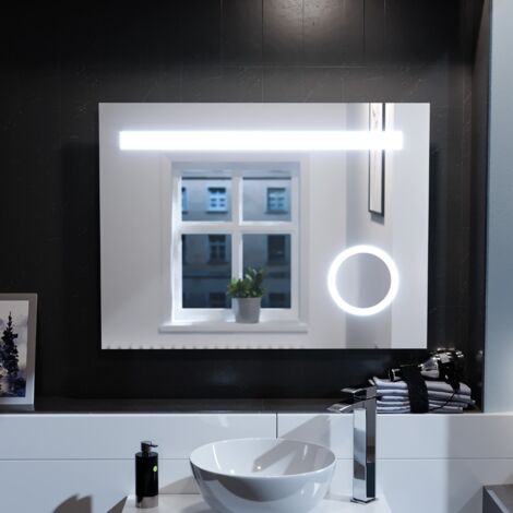 Modern Rectangle LED 800mm x 600mm Round Corner Bathroom Mirror Demister