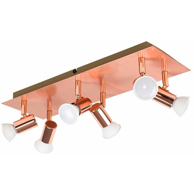 Minisun - Rectangular 6 Way Adjustable GU10 Ceiling Spotlight - Copper