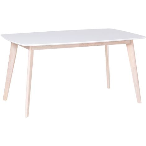 Modern Rectangular Dining Table White Recycled Wood Santos - White