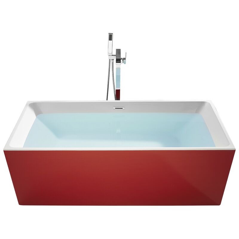 Modern Rectangular Freestanding Bathtub Acrylic Overflow System Red Rios - Red