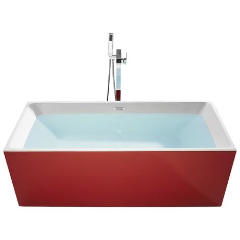 Bathtub Red Acrylic Rectangular 1700 x 800 mm Overflow System Freestanding Modern