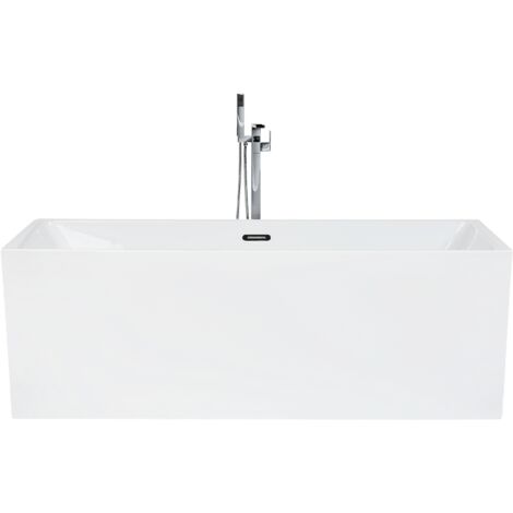 Modern Rectangular Freestanding Bathtub Acrylic Overflow System White Rios - White