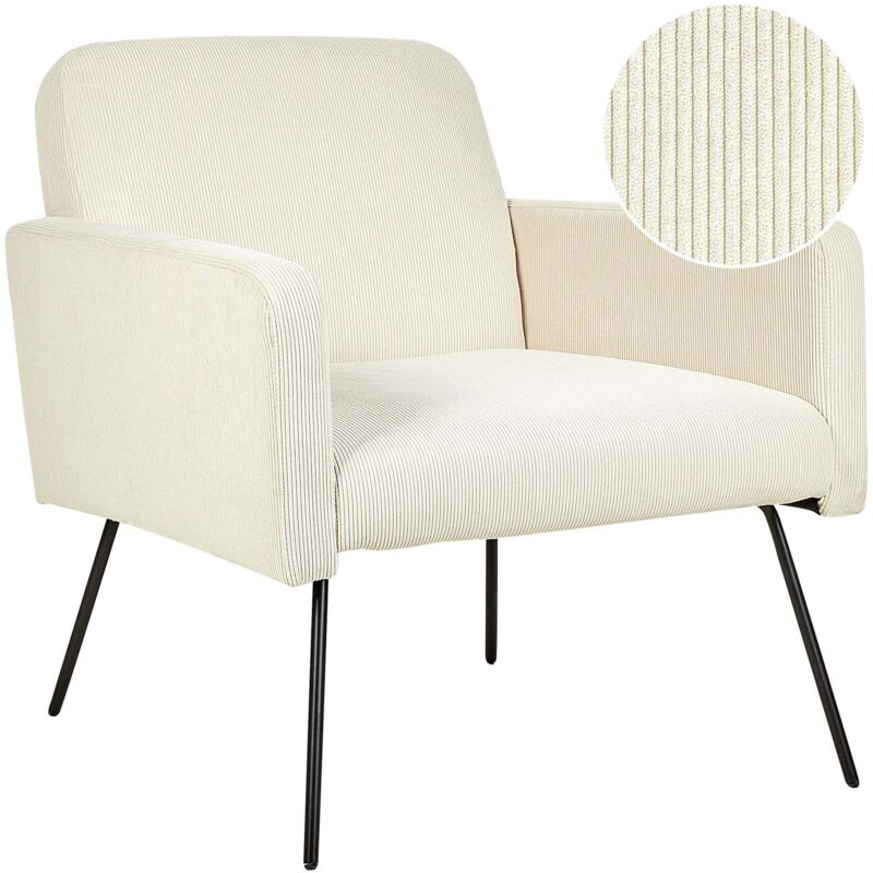 Beliani - Modern Retro Armchair Corduroy Slender Black Metal Legs Living Room Bedroom Light Beige Narken