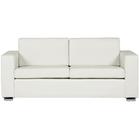 Modern Retro Leather Living Room Home Office Sofa White Chrome Legs Helsinki - White